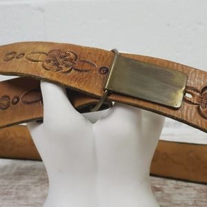 Handcrafted Leather Tooled Belt Brass Buckle 30